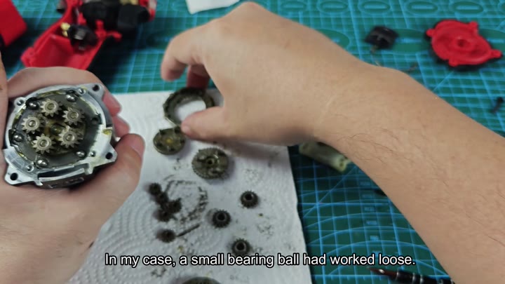 Loose bearing ball causing gear jam Loose bearing ball causing gear jam