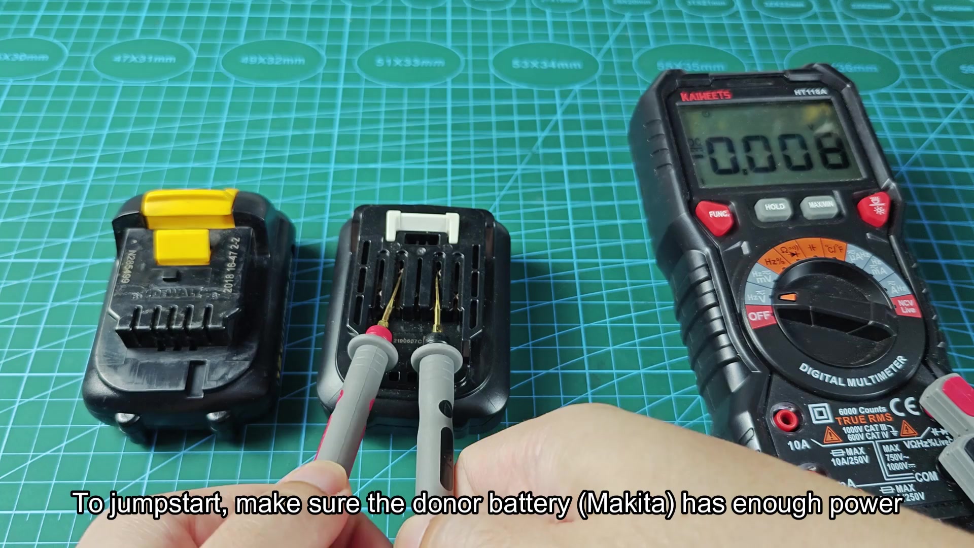 Multimeter measuring donor battery voltage