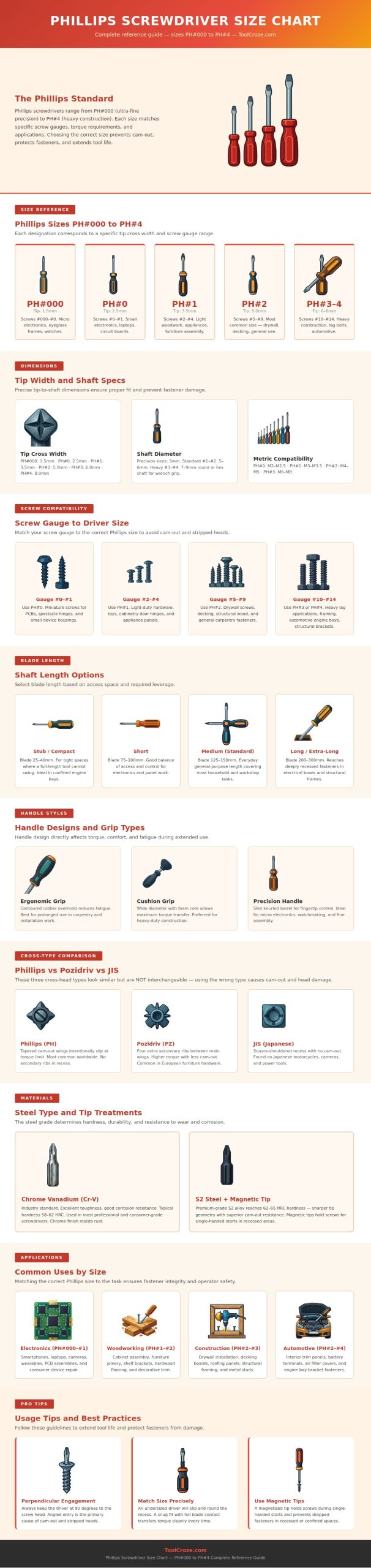 Phillips Screwdriver Size Chart