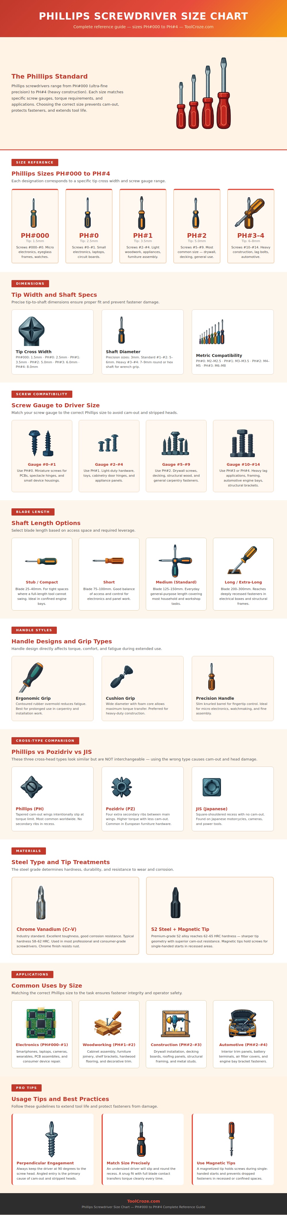Phillips Screwdriver Size Chart
