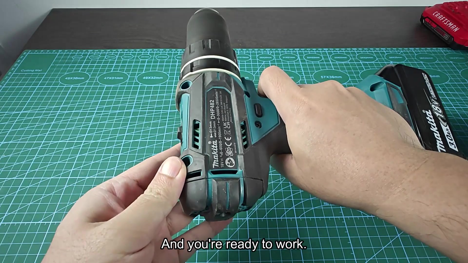 Ready to work with fully charged drill Ready to work with fully charged drill