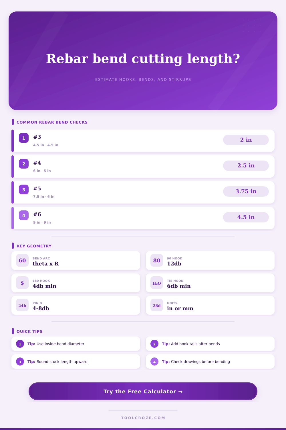 Rebar Bend Calculator
