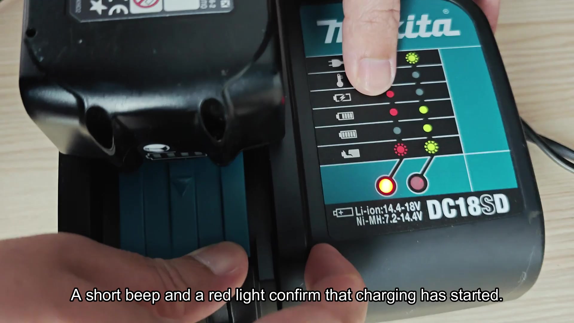 Red light confirms charging has started Red light confirms charging has started