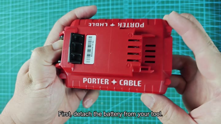 Red Porter-Cable battery pack shown Red Porter-Cable battery pack shown