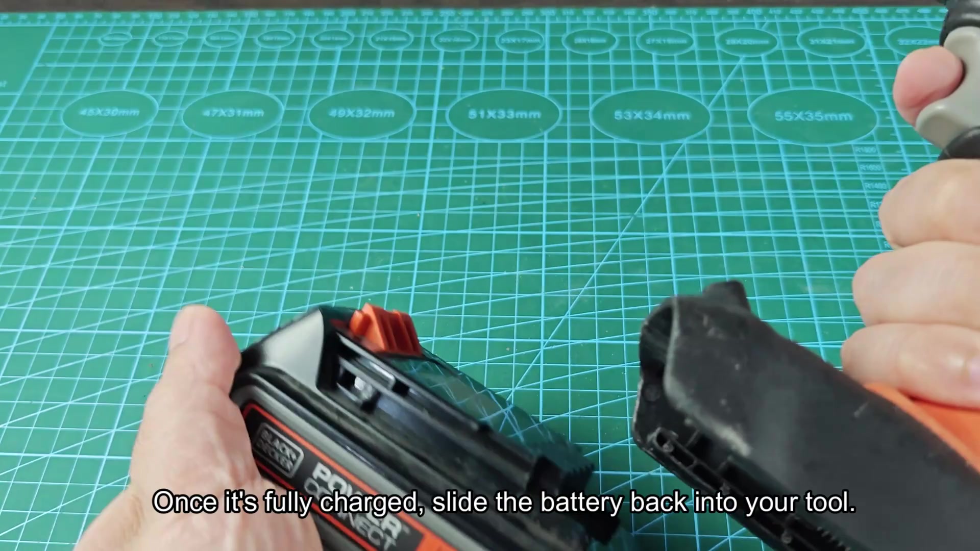 Reinserting charged battery into cordless drill