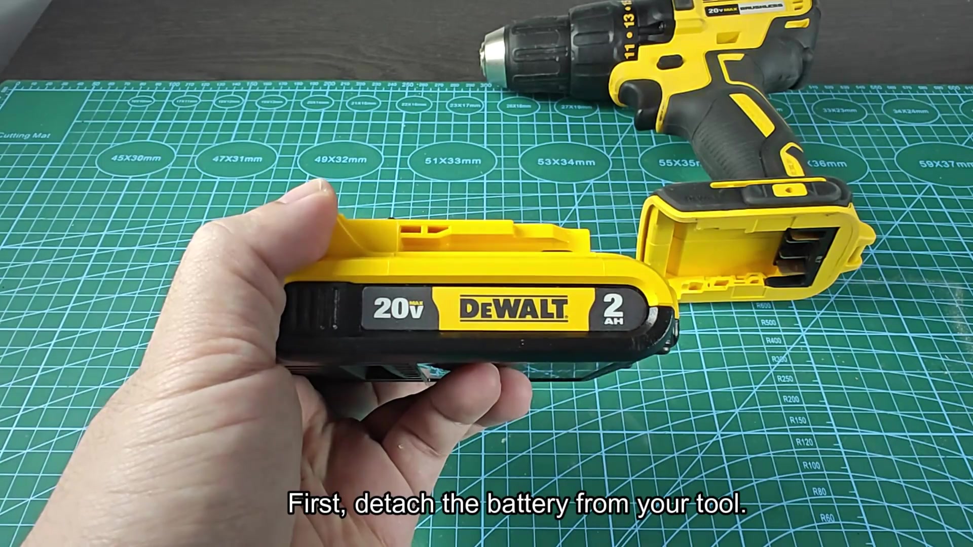 Slide battery onto DeWalt DCB1106 charger Slide battery onto DeWalt DCB1106 charger