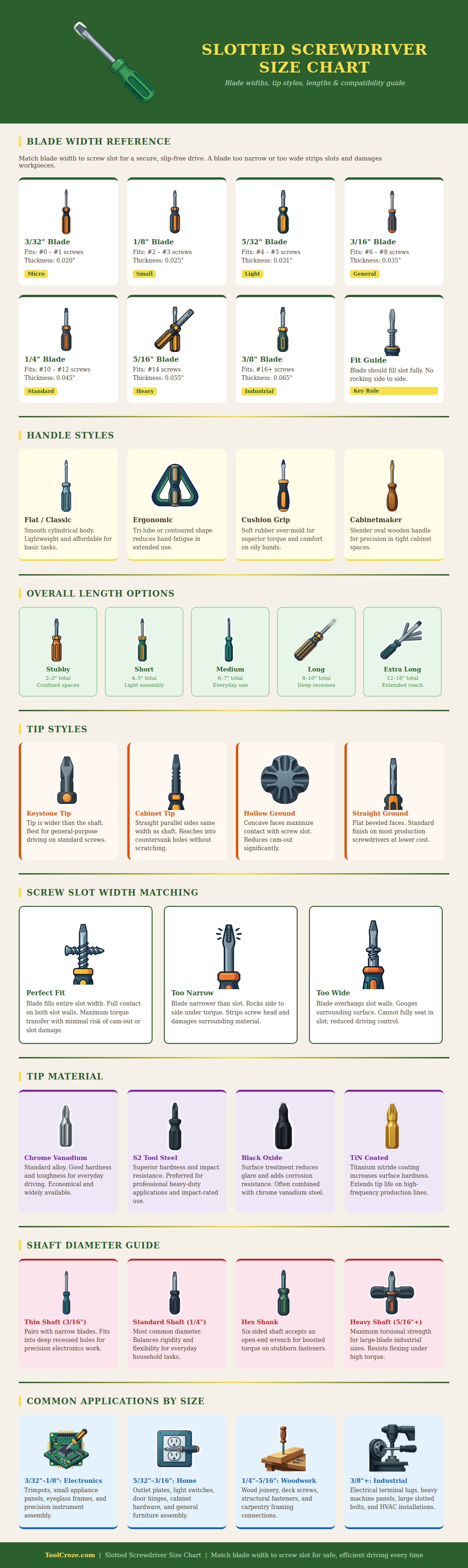Slotted Screwdriver Size Chart
