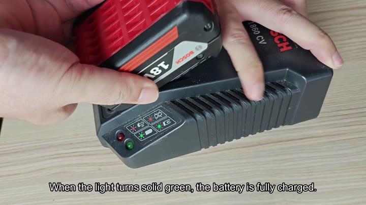 Solid green light indicates fully charged battery