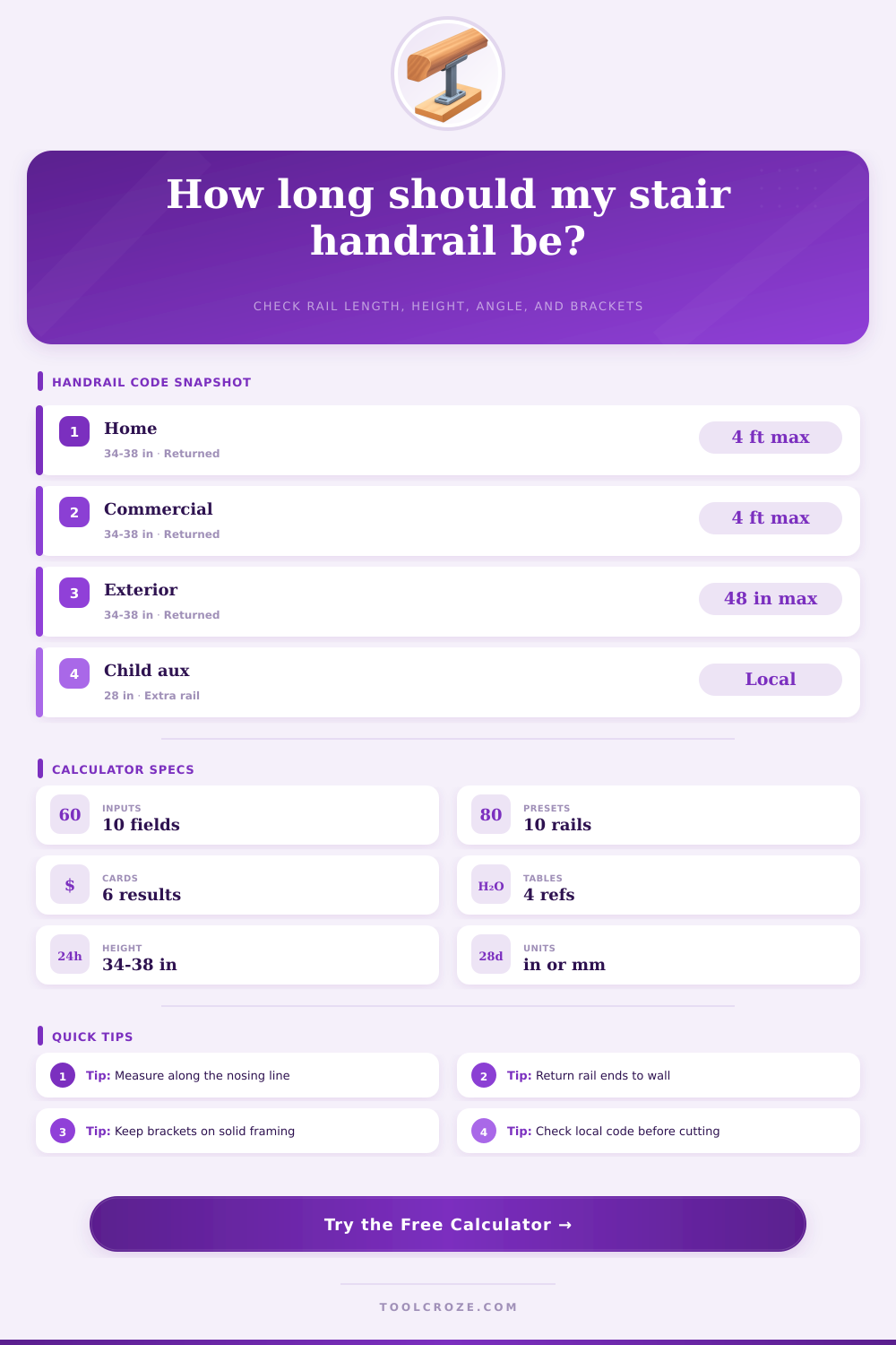 Stair Handrail Calculator | Rail Length & Height