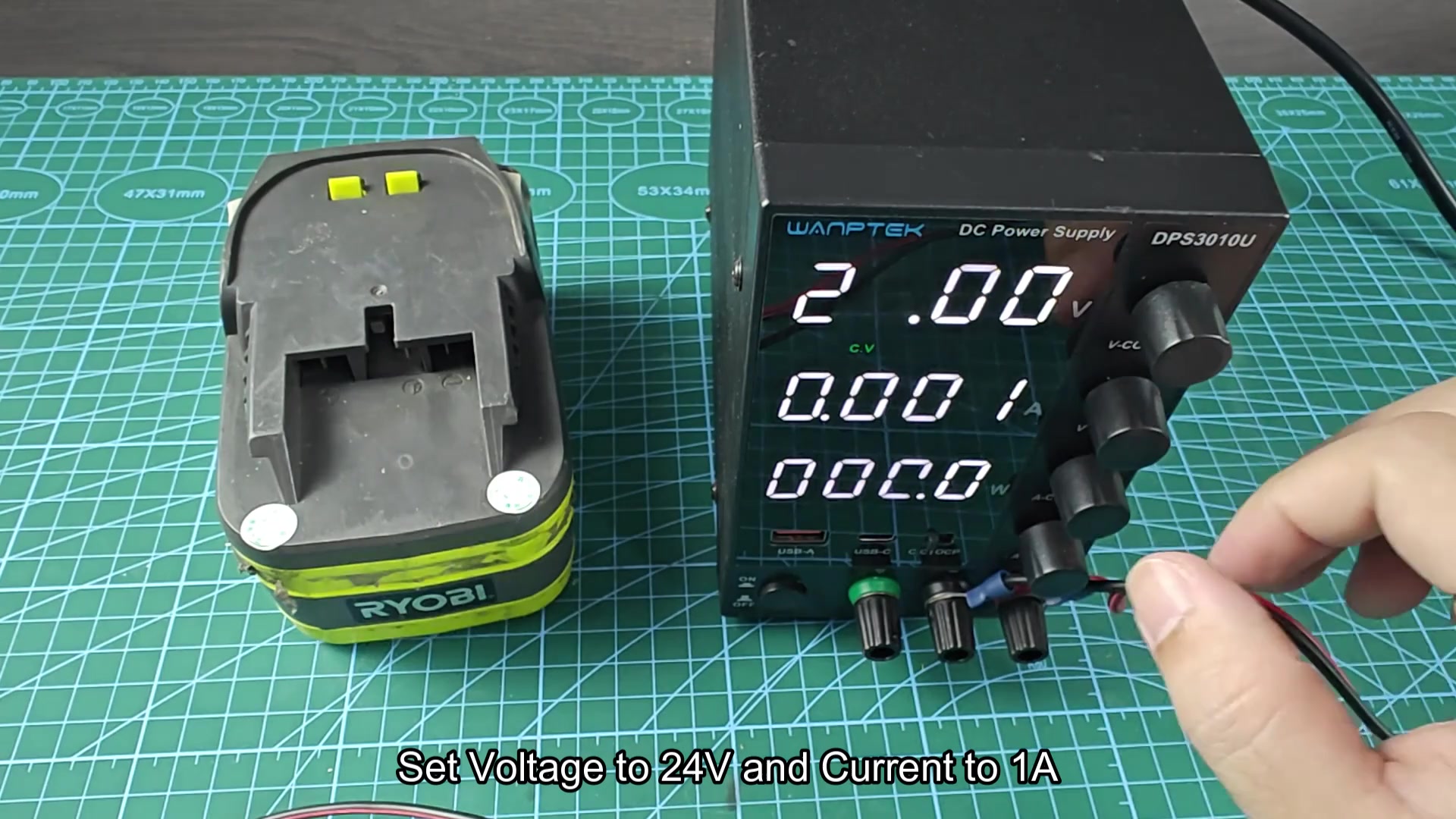 Voltage set to 24V at 1A