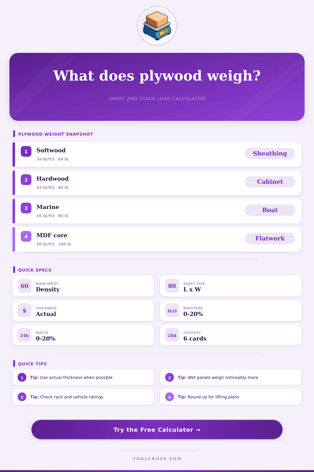 Weight of Plywood Calculator | Sheet Load Tool