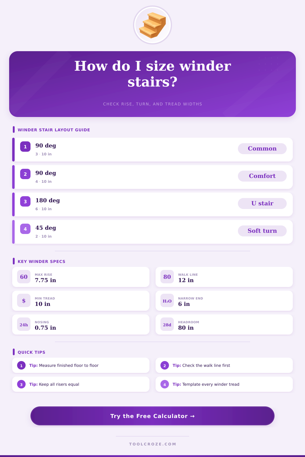 Winder Stair Calculator | Turn Layout Planner