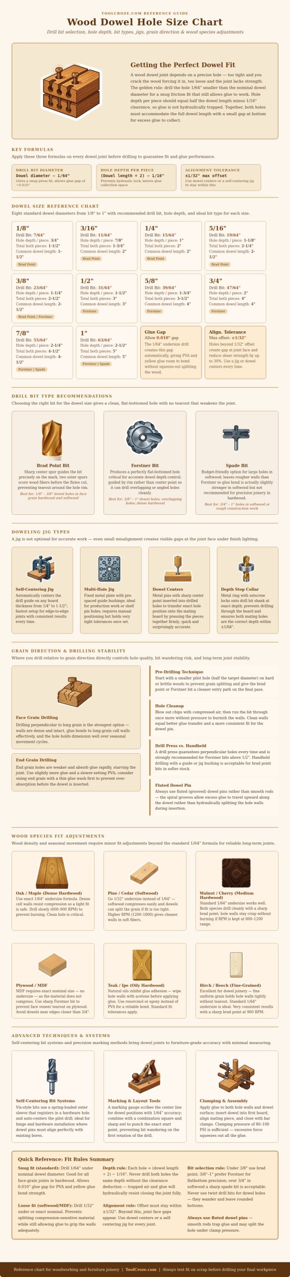 Wood Dowel Hole Size Chart