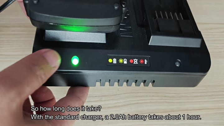 2.0Ah battery charges in one hour 2.0Ah battery charges in one hour