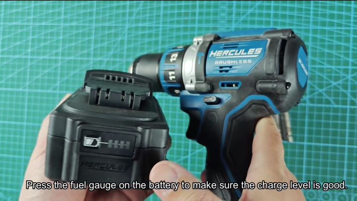 Blue Hercules drill with battery gauge Blue Hercules drill with battery gauge