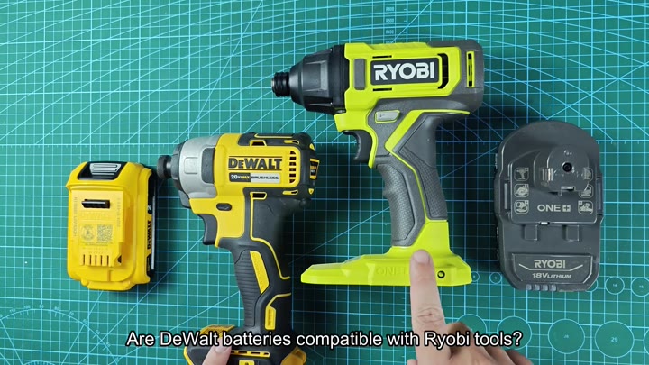 DeWalt and Ryobi impact drivers side by side DeWalt and Ryobi impact drivers side by side