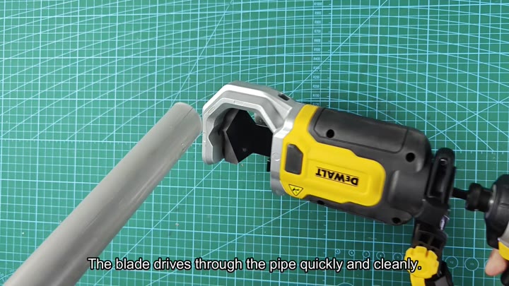 DEWALT cutter driving through plastic pipe DEWALT cutter driving through plastic pipe
