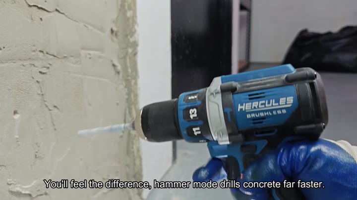 Drilling into concrete wall in hammer mode Drilling into concrete wall in hammer mode