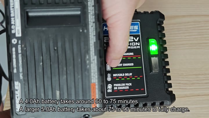 Green LED indicates battery fully charged Green LED indicates battery fully charged