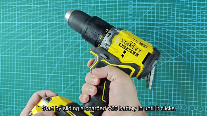 Insert charged V20 battery until it clicks Insert charged V20 battery until it clicks