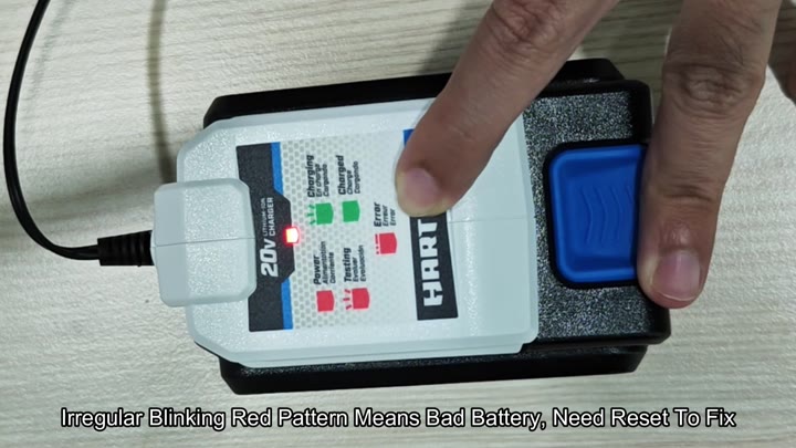 Irregular blinking red means bad battery