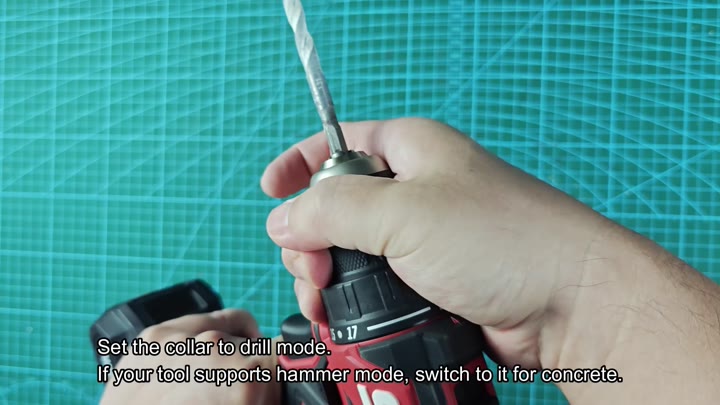 Set collar to drill mode for concrete Set collar to drill mode for concrete