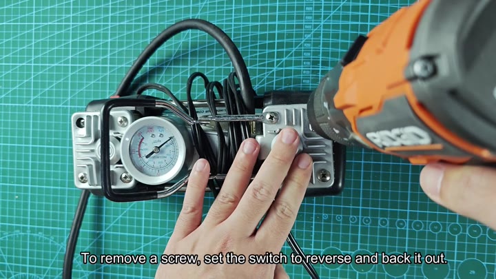 Set switch to reverse to remove screw Set switch to reverse to remove screw