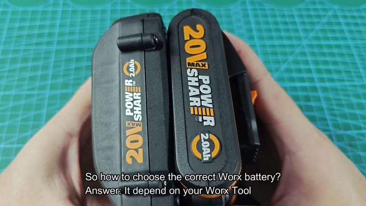 Side-by-side comparison of two Worx batteries Side-by-side comparison of two Worx batteries