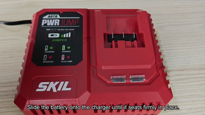 Slide battery onto SKIL charger Slide battery onto SKIL charger