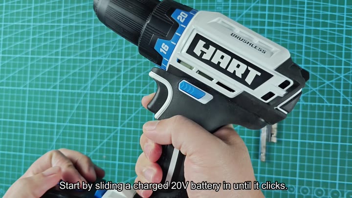 Sliding charged 20V battery into drill Sliding charged 20V battery into drill