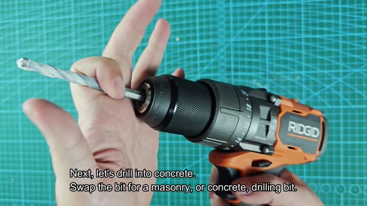 Swap in a masonry drill bit Swap in a masonry drill bit