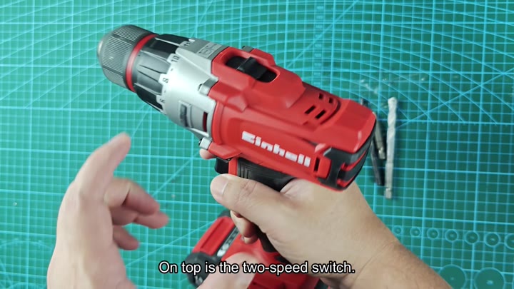 Two-speed switch located on top of drill Two-speed switch located on top of drill